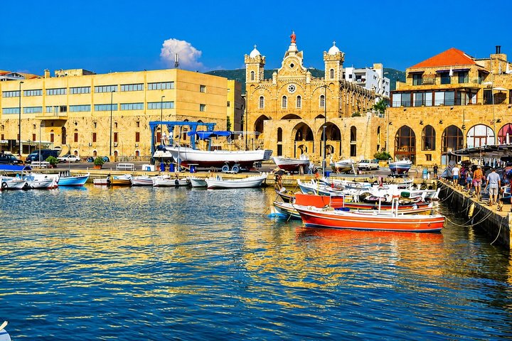 Batroun harbor and Saint Stephen Cathedral